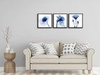 Wieco Art Framed Blue Abstract Flowers 3 Panels Canvas Prints Wall Art Modern - Image 3