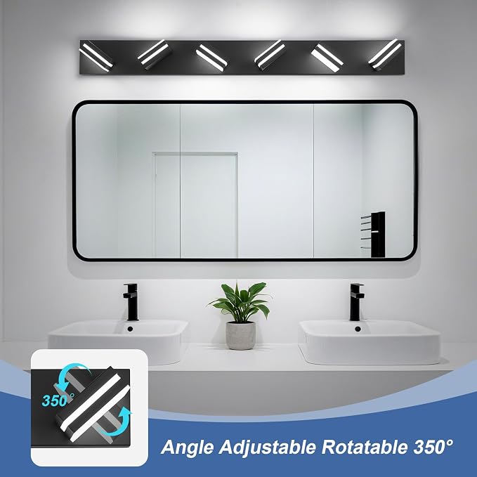 Modern LED Bathroom Lights Fixtures 6-Light, Metal Black Acrylic Wall Lighting - Image 2