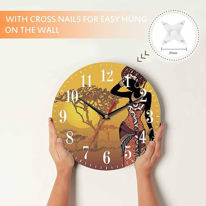 Mxocom African Woman Wall Clock Beautiful Black Woman - Image 4