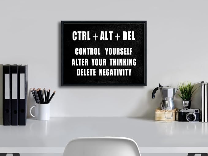 Pyradecor Black Framed Canvas Wall Art Motivational CTRL+ALT+DEL Classroom - Image 3