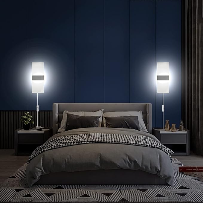 KICAAO Wall Sconces Set of Two, Modern Wall Sconce Plug in 10W 6000K Cool White - Image 2