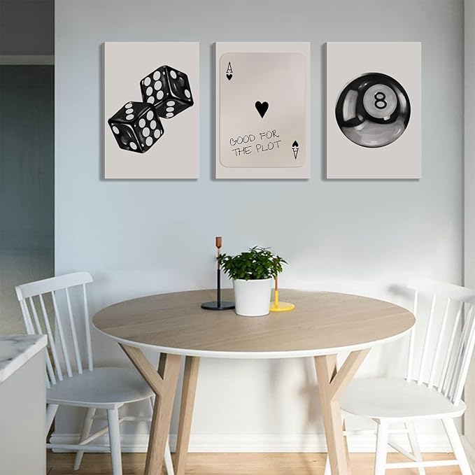 BOKPEN 3Pcs Black and White Poker Dice Canvas Wall Art Funky Retro Y2K Trendy - Image 4