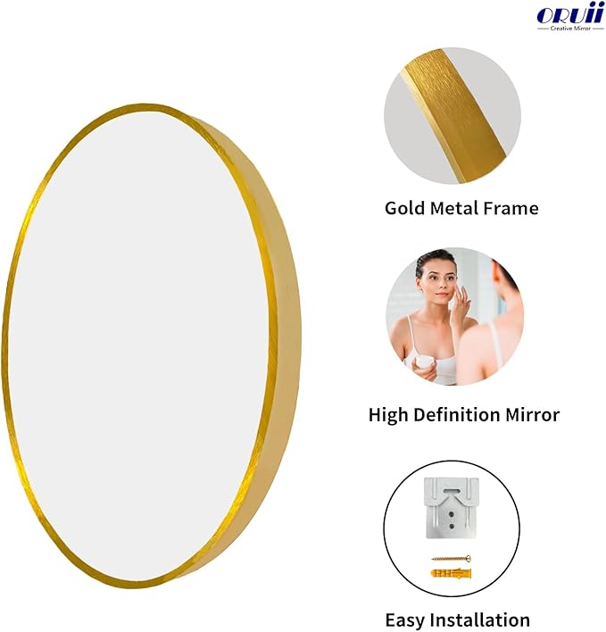 Oruii Gold Round Mirror 30 inch, Large Golden Circle Mirror Metal Frame - Image 2