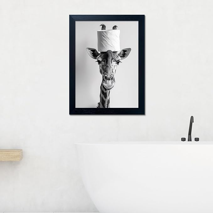 Framed Funny Bathroom Wall Art Giraffe - Image 9