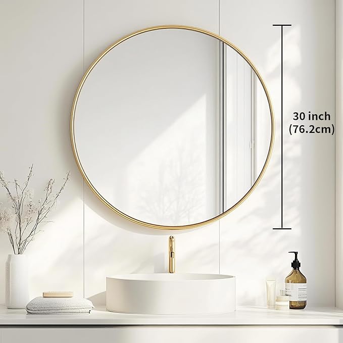 Oruii Gold Round Mirror 30 inch, Large Golden Circle Mirror Metal Frame - Image 3