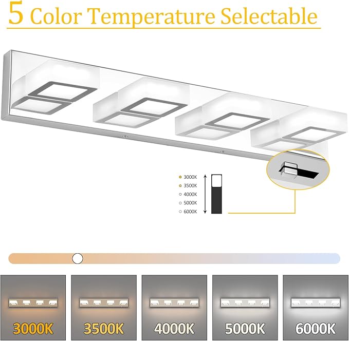 Ralbay Modern Led Chrome Bathroom Vanity Lights 5 Color Temperature Dimmable - Image 2