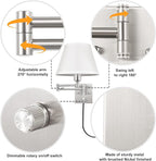 TRLIFE Wall Sconce Plug in, Dimmable Wall Sconces Set of 2 Brushed Nickel Swing - Image 4