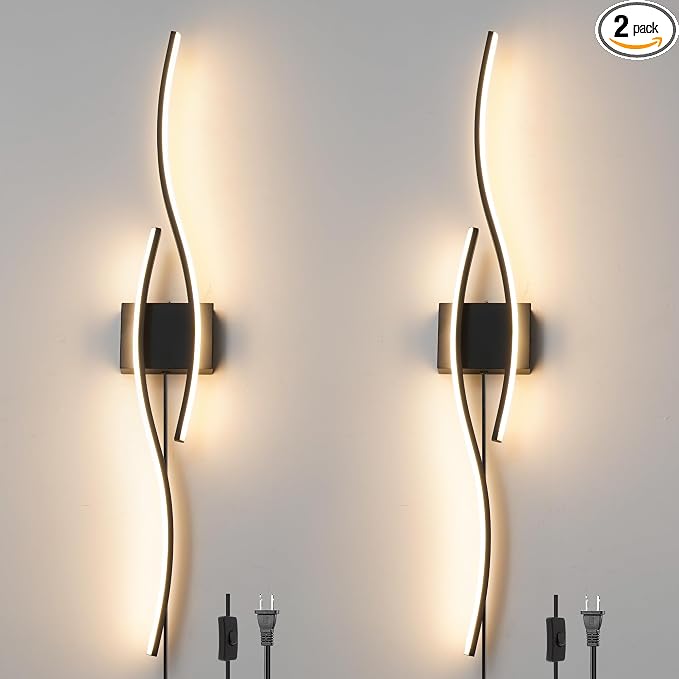 Daunton Modern Plug in Wall Sconces Set of Two, RC Dimmable LED Plug in Wall by Daunton