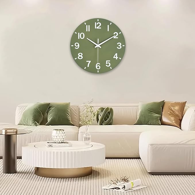 HZDHCLH Wall Clock 12 Inch Silent Non Ticking Wood Battery Operated Green - Image 9