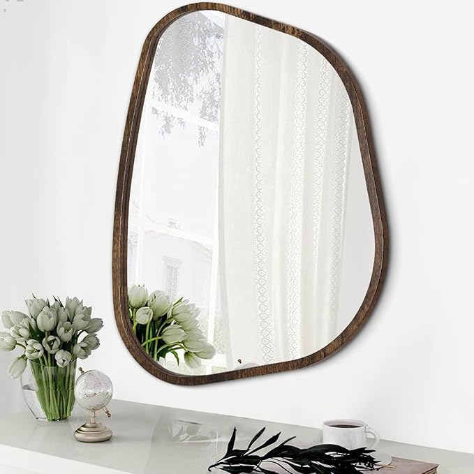 Asymmetrical Mirror Irregular Oval Wall Mirror Modern Wood Frame Unique Shape by HLFMVWE