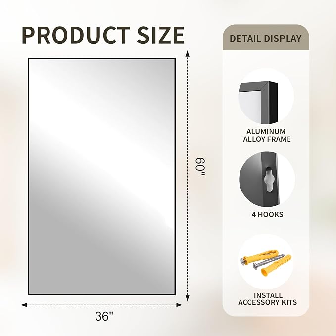 FICTOR Bathroom Vanity Mirror-Black, 60x36 Inch, Shatterproof & Anti-Rust - Image 2