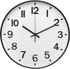 Wall Clock 12Inch White-Black Modern Simple Quartz Decorative Clock Non-Ticking by BAKBRAND