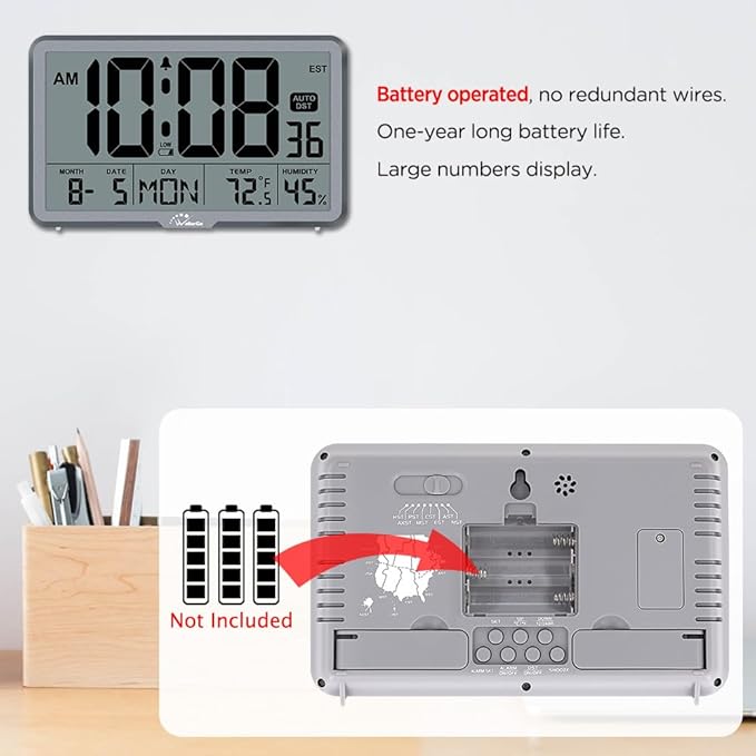 WallarGe Auto Set Digital Wall Clock Battery Operated, Desk Clocks - Image 4