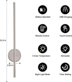 Battery Operated Modern Wall Sconces, Dimmable Wireless Wall Light Set of Two - Image 4