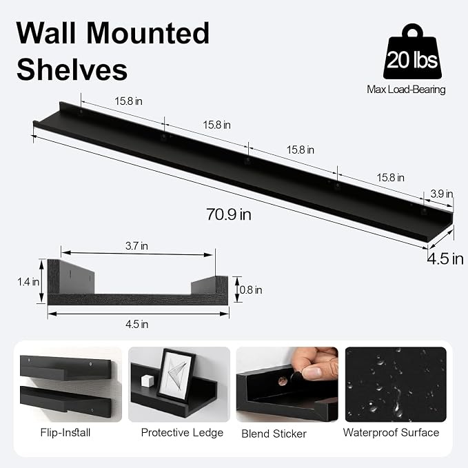 Long Floating Shelves for Wall Decor, Long Wall Mounted Storage Shelf for - Image 3