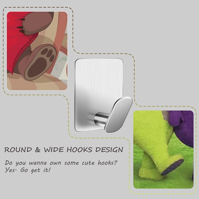 DELITON Adhesive Towel Hooks on Wall: Robe Hooks - Image 3