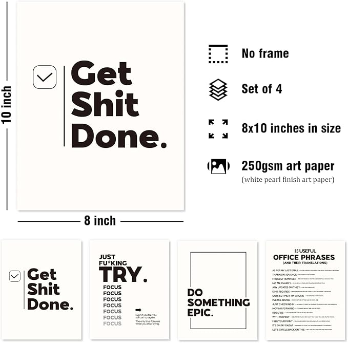 DSHFG Funny Motivational Office Pictures Wall Art Decor Prints Set of 4 - Image 2