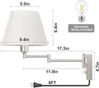 TRLIFE Wall Sconce Plug in, Dimmable Wall Sconces Set of 2 Brushed Nickel Swing - Image 6