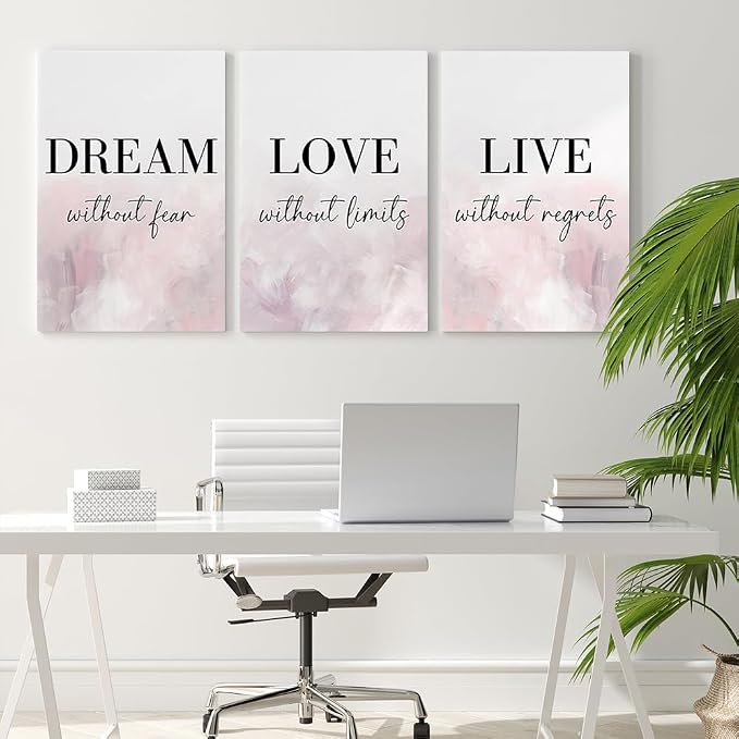 GUBIYU Love Decor for Bedroom Dream Live Quotes Posters Prints Set of 3 Pink - Image 4