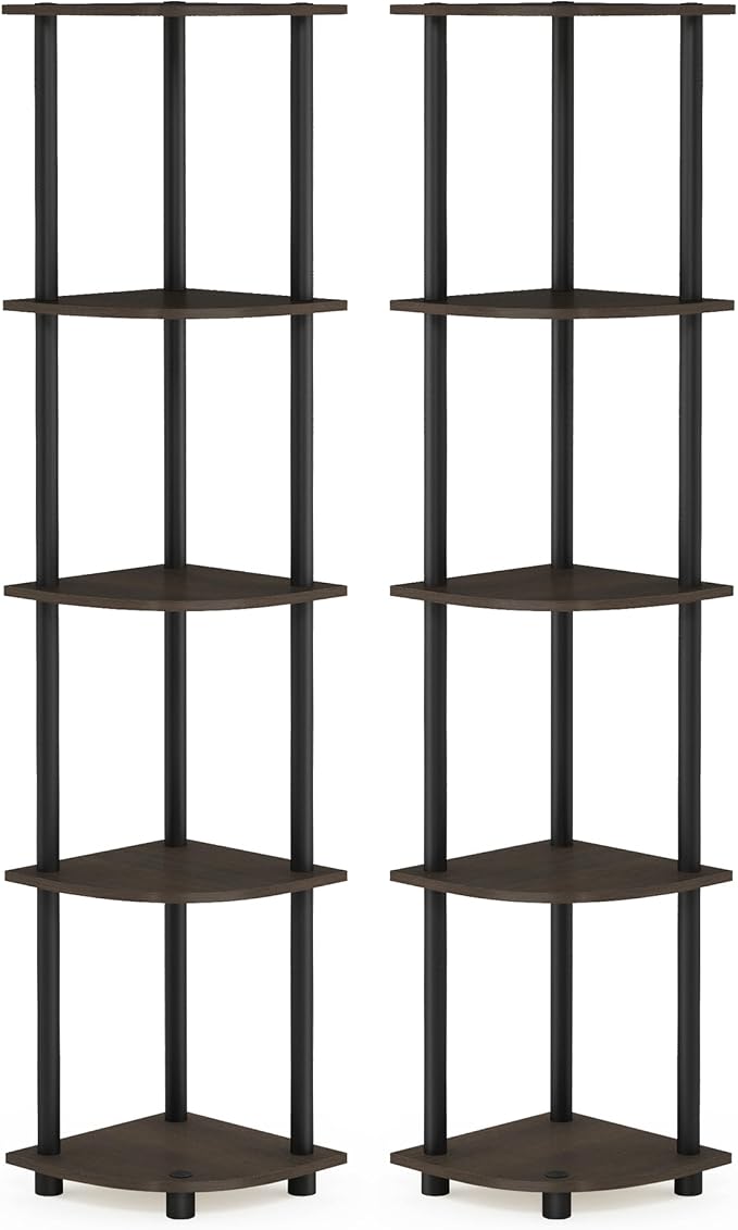 Furinno TURN-N-TUBE Corner Shelf Set of 2, 5-Tier Corner Bookshelf, Open - Image 5