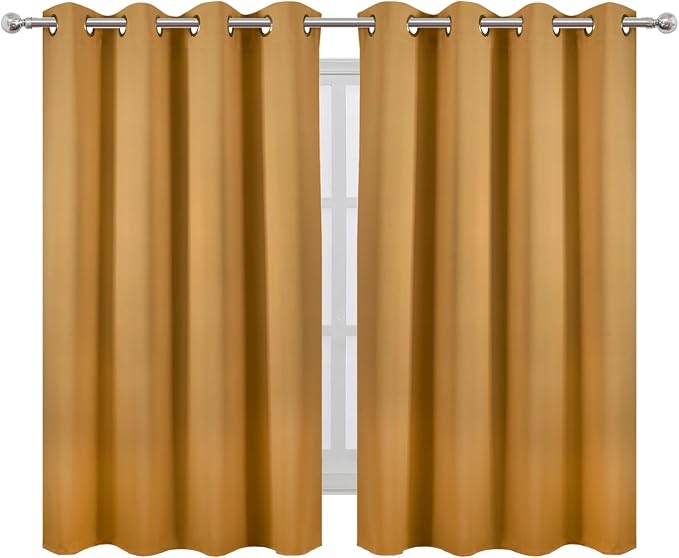 LEMOMO Blackout Curtains 66 x 54 Inch Long Mustard Yellow Curtains Set of 2 - Image 2