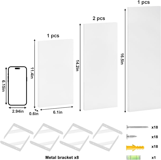 YGEOMER Floating Shelves for Wall, Different Sizes White Wall Shelves for - Image 3