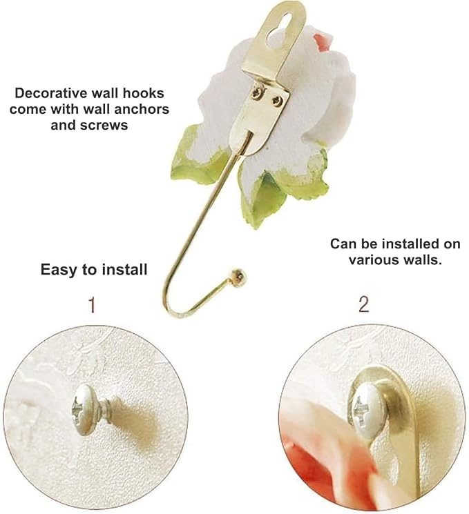 2 Pcs Pink Rose Decorative Wall Hooks, Fancy Resin Flower Towel & Key Hooks - Image 5