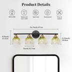 TALOYA Bathroom Vanity Light Fixtures, 4-Light Modern Black and Gold Wall Lights - Image 2