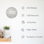 Minimalist LED Digital Wall Clock – USB Powered | Grey Concrete Style | 12/24 - Image 2