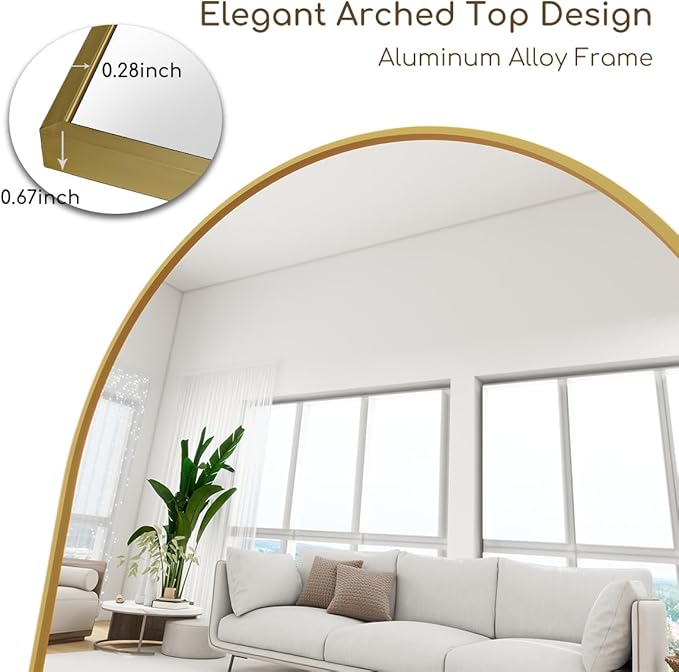 Prywot Arched Full Length Mirror, Modern Full Body Mirrors - Image 7