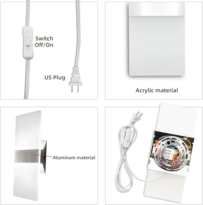 KICAAO Wall Sconces, Modern Wall Sconce Plug in 10W 6000K Cool White Acrylic - Image 6