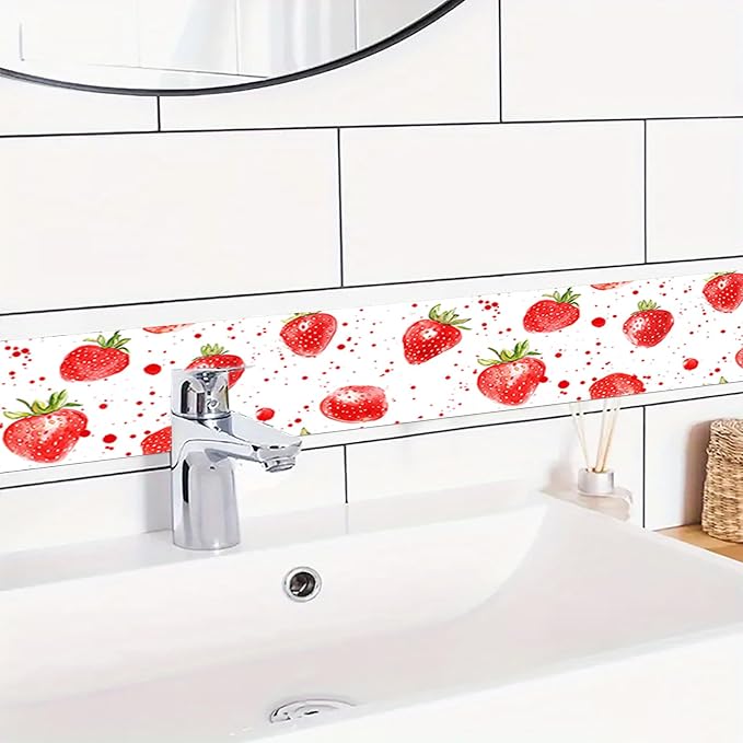 HOMETITUTE Wallpaper Border Peel and Stick Wall Border Strawberry Fruit Theme - Image 2