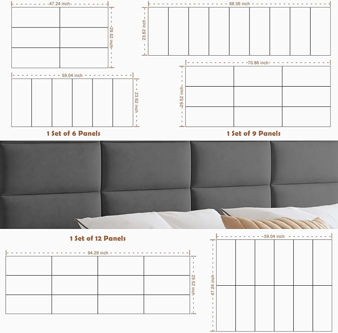 IFNOW Wall Mounted Upholstered Headboard King, 3D Peel and Stick Soundproof - Image 6