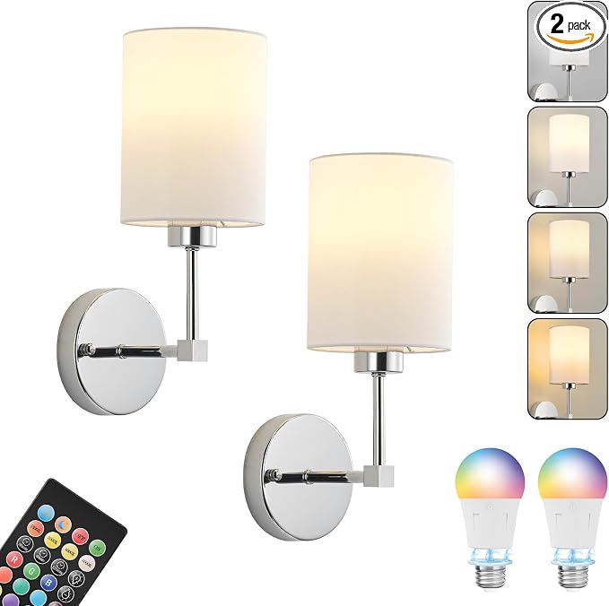 Battery Operated Wall Sconce Set of Two, Wireless Rechargeable Wall Light by KARTOOSH