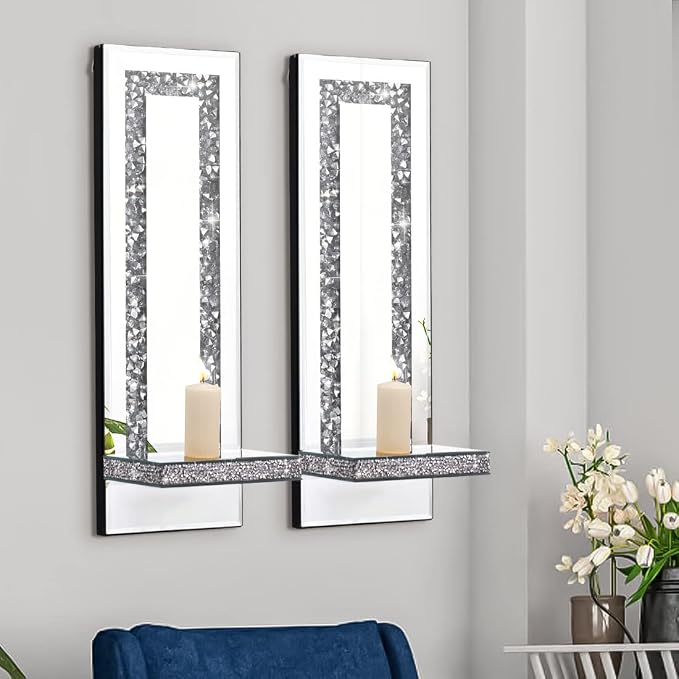 Aeveco Crystal Crush Diamond Mirrored Candle Sconces, Wall Decorations - Image 5