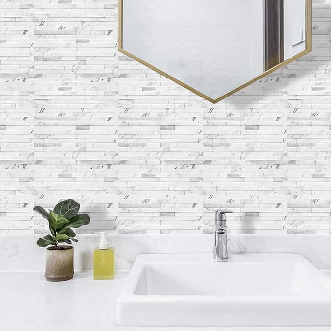 AULIGET Faux Stone Peel and Stick Backsplash, PVC Mixed Metal Wall Tiles Stick - Image 4
