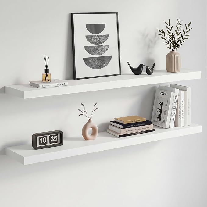 Homeforia White Floating Shelves 42 inch, High End Solid Real Wood 42inch by Homeforia