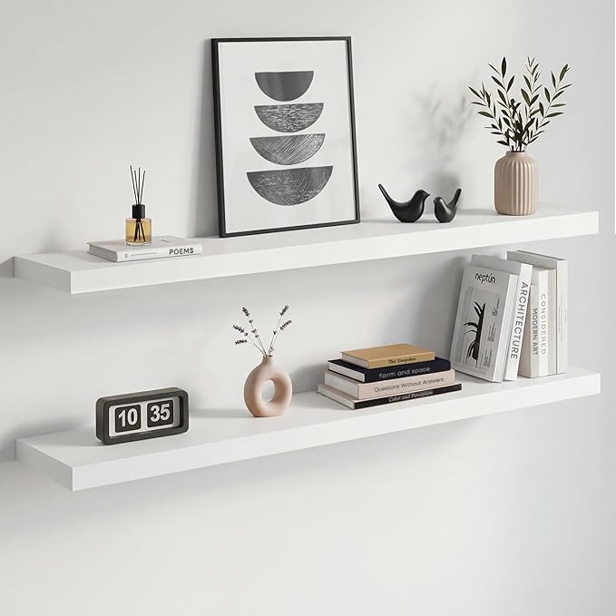 Homeforia White Floating Shelves 42 inch, High End Solid Real Wood 42inch by Homeforia