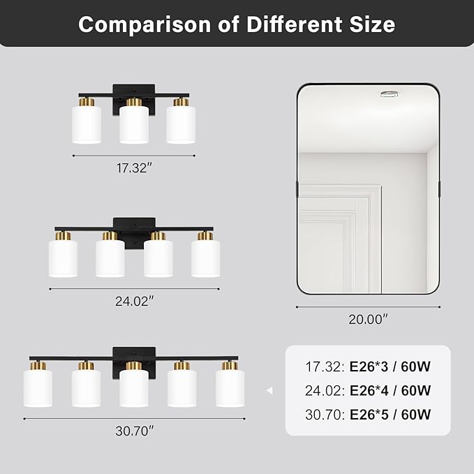 FonmYim Black and Gold Bathroom Light Fixtures, 3-Light Modern Vanity Light - Image 6