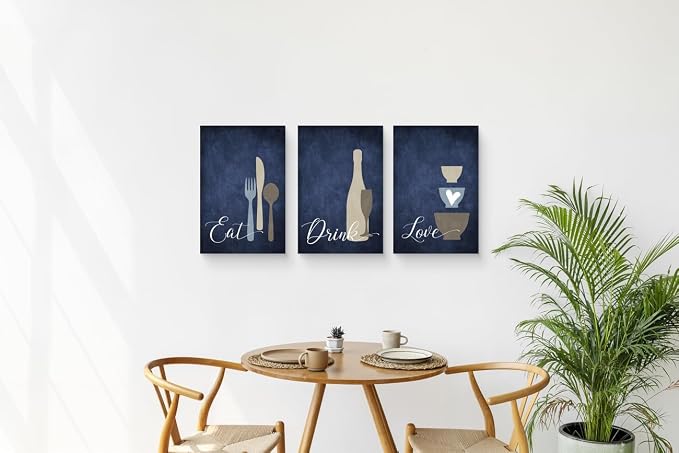 GUBIYU Premium Navy Blue Wall Art Set of 3, Large Dining Room Kitchen Signs - Image 6