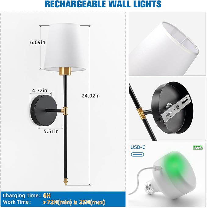 NIORSUN Battery Operated Wall Sconce Set of 2, 9 Colors Wireless Wall Lamps - Image 6