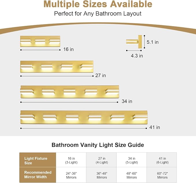 Modern LED Small Bathroom Lights Fixtures 3-Light, Metal Gold Acrylic Wall - Image 4