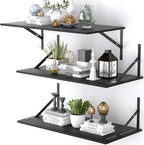 Deep Floating Shelves for Wall Set of 3, 24W x 12 Inch Deep Black Floating by Unknown
