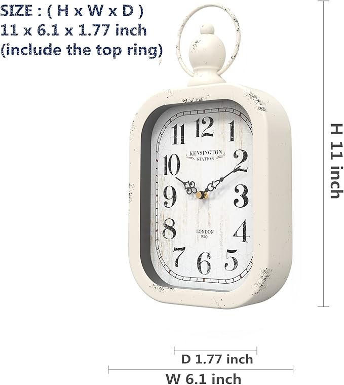 Menterry Small Retro Rectangle Wall Clock, Battery Operated Silent Decor Wall - Image 2