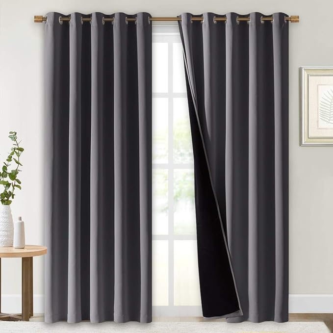 NICETOWN Grey Full Shade Curtain Panels, Pair of Energy Smart & Noise Blocking - Image 2