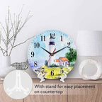 Mxocom Watercolor Lighthouse Wall Clock Building Green Hill Blue Skies House - Image 3
