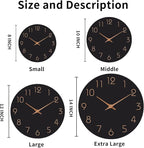 Mosewa 12 Inch Black Wall Clock Battery Operated Silent Non Ticking Modern - Image 2