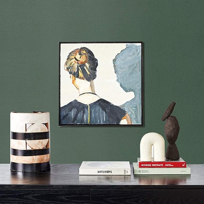 TANONE Dark Green Contact Paper Peel and Stick, Grasscloth Wallpaper Self - Image 5
