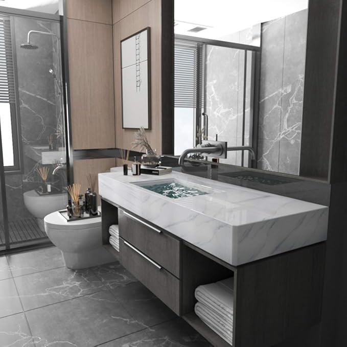 BAYYA Large White Marble Granite Wallpaper Peel Stick Thicken 24x354inch - Image 3