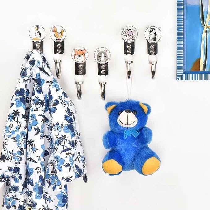 IndianShelf Pack of 6 Multicolor Ceramic Animal Wall Hooks – Vintage Funny Coat by IndianShelf